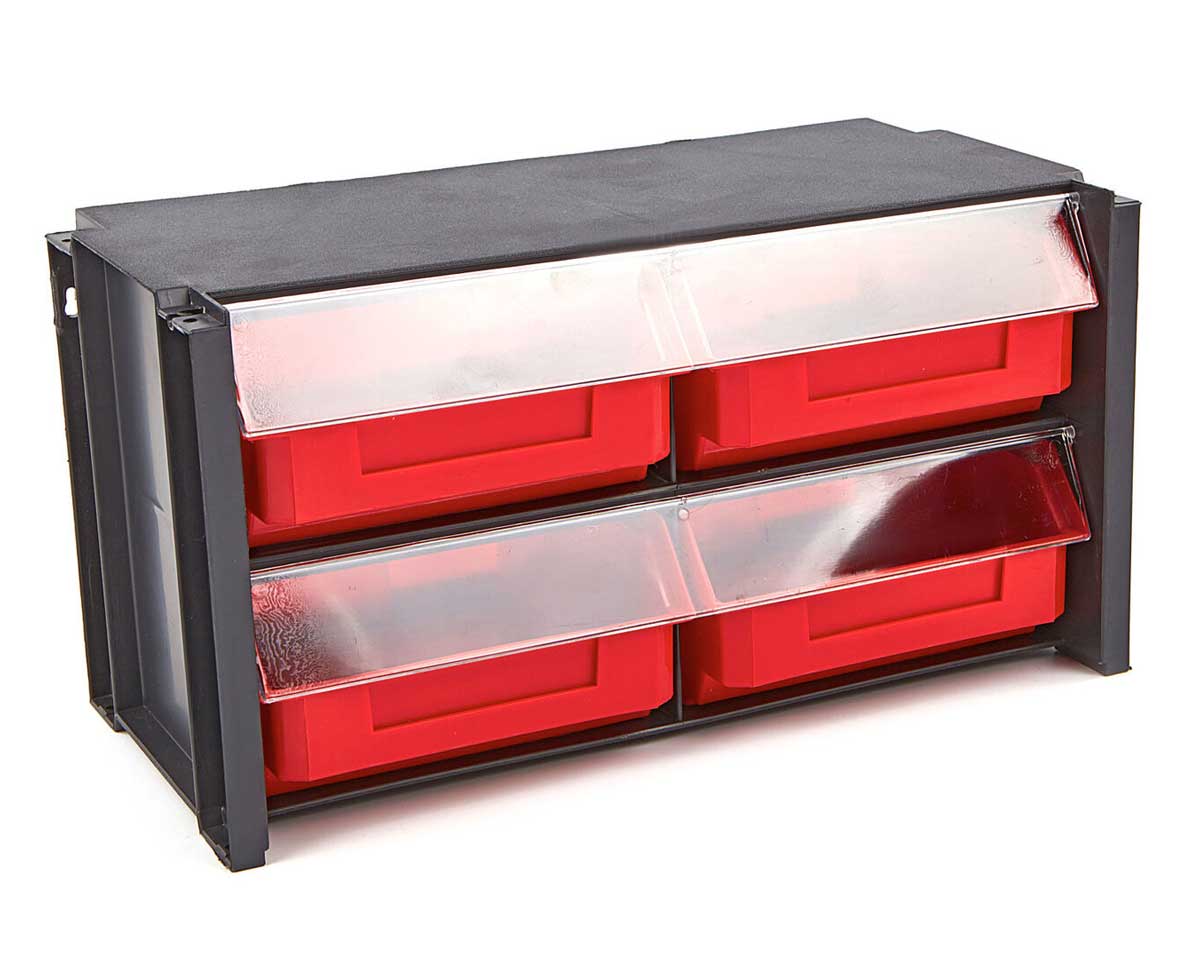 Plastový úložný kontejner / box se 6 zásuvkami a plexi krytem proti prachu