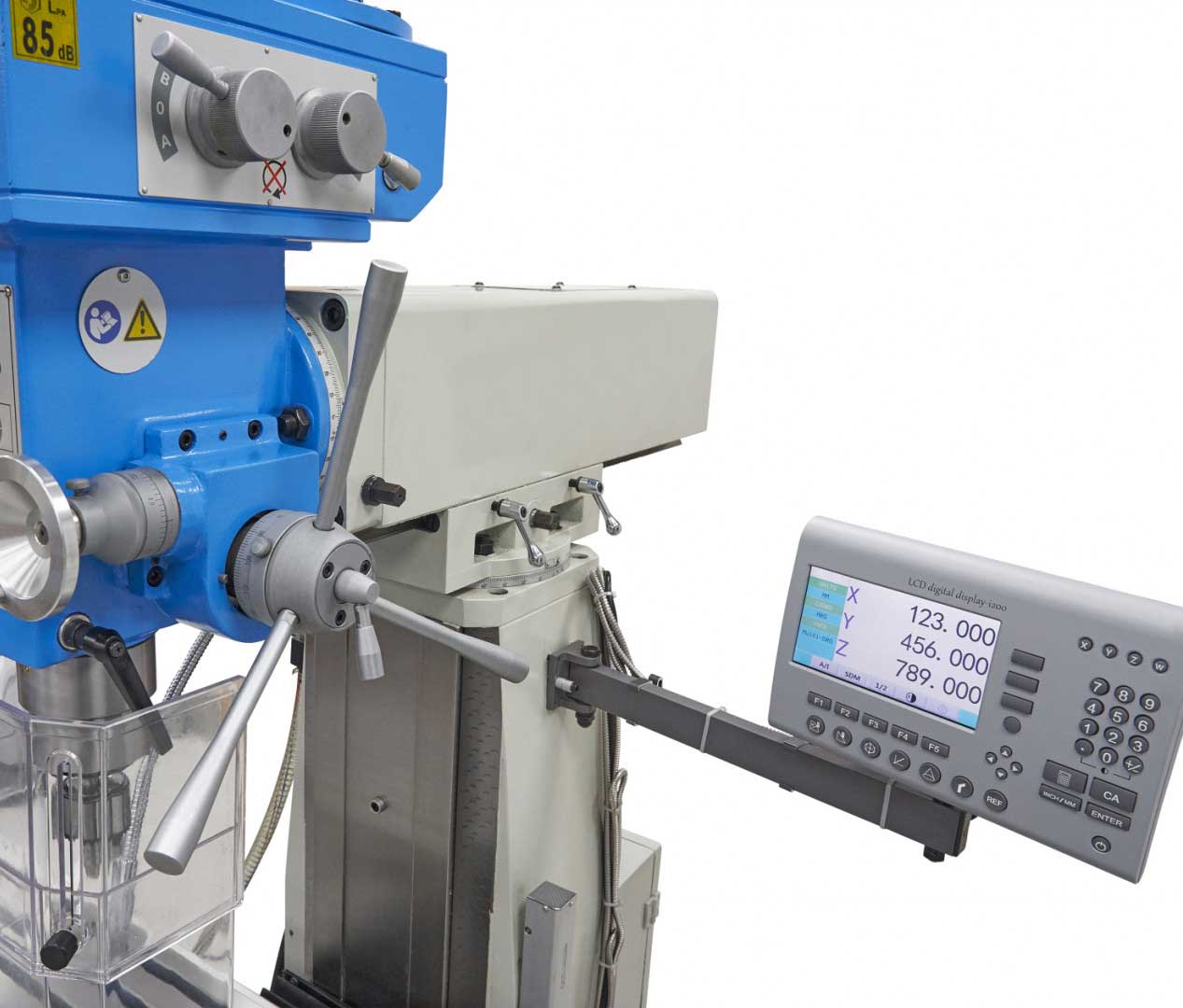 HBM 60 Profi DRO robustní konzolová frézka na kov, ISO 40, 3-osy DRO s LCD displejem, chlazení, strojní posuv X a Y, 400V-3f