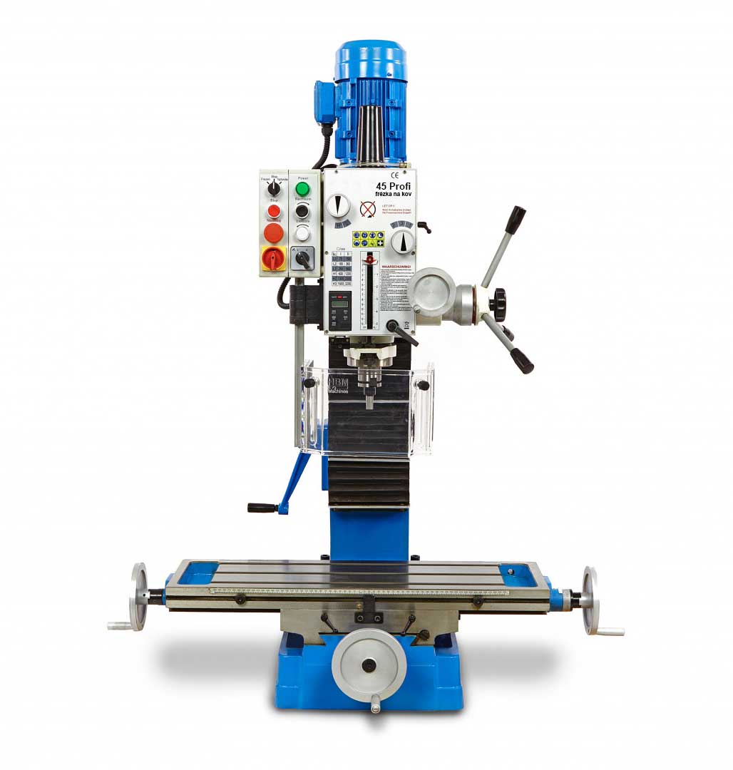 HBM 45 Profi robustní frézka na kov s převodovkou v oleji, kužel ISO 30, 230V, 320 kg