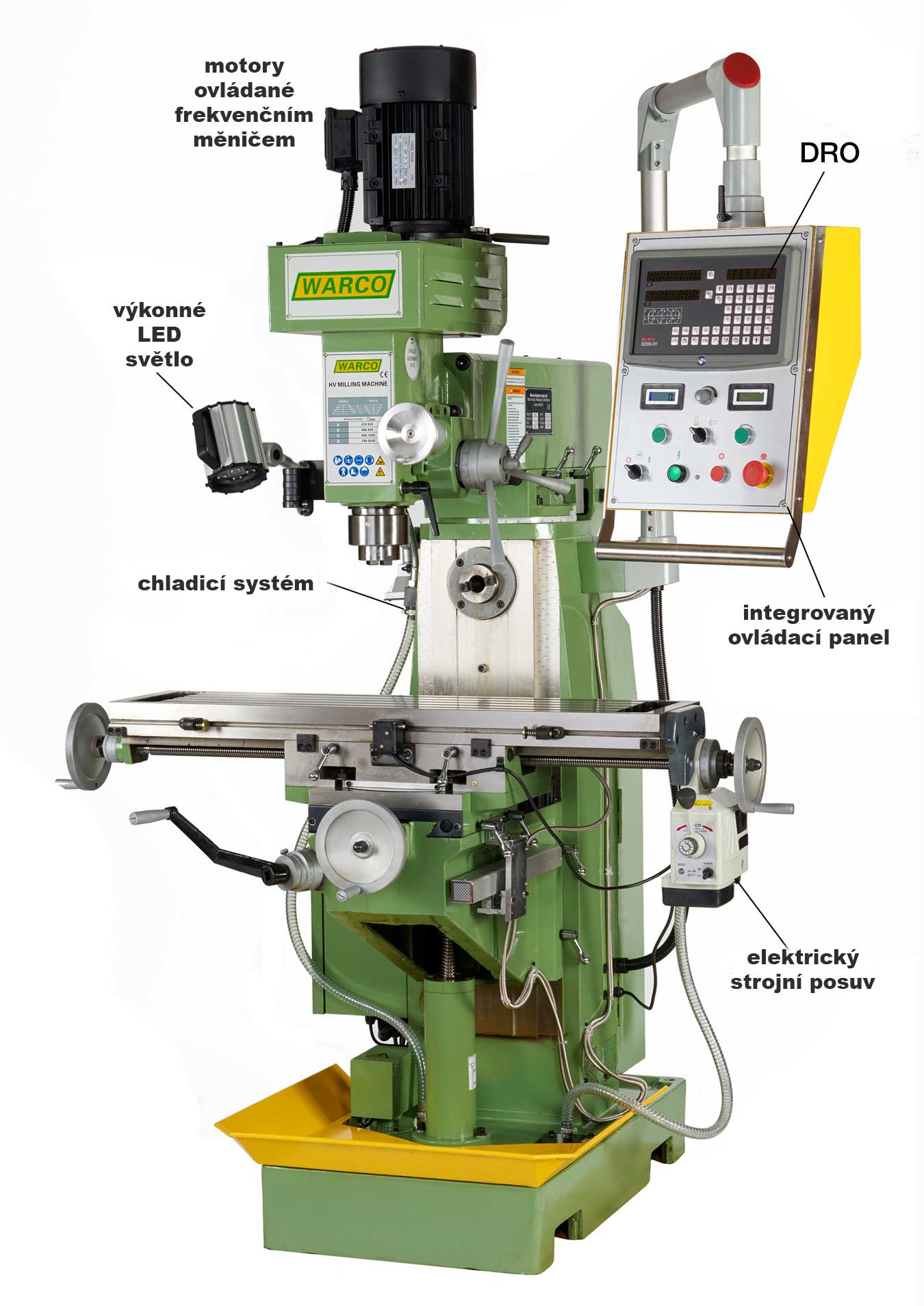 Warco HV horizontální / vertikální nástrojařská frézka, ISO 30, Invertor, strojní posuvy a DRO pro osy X, Y a Z, 950 kg