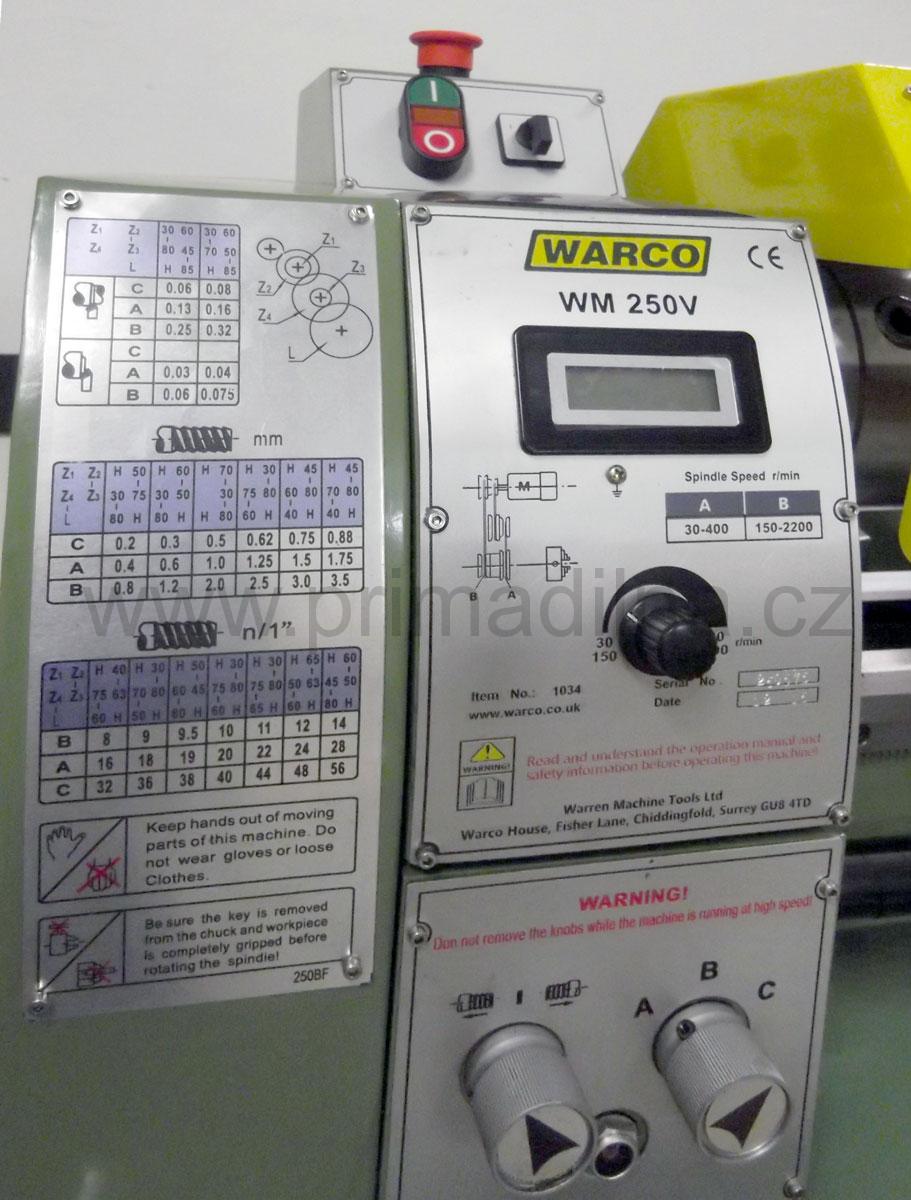 Warco WM 250V, stolní soustruh na kov, var. otáčky, AC motor-invertor, DRO 130kg