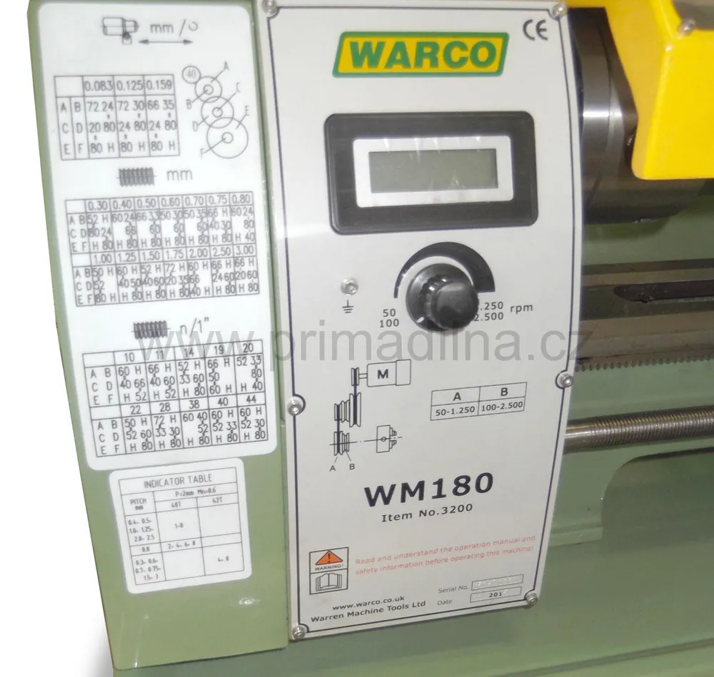 Warco WM 180, stolní soustruh na kov, variabilní otáčky + DRO (digitální odměřování) a bezkartáčový DC motor