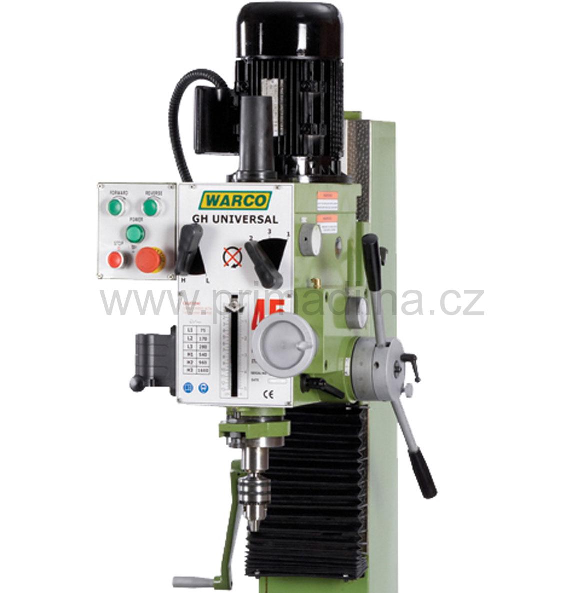 Warco GH Universal - frézka s převodovkou, stroj. posuv pinoly, DRO 2osy, 320 kg