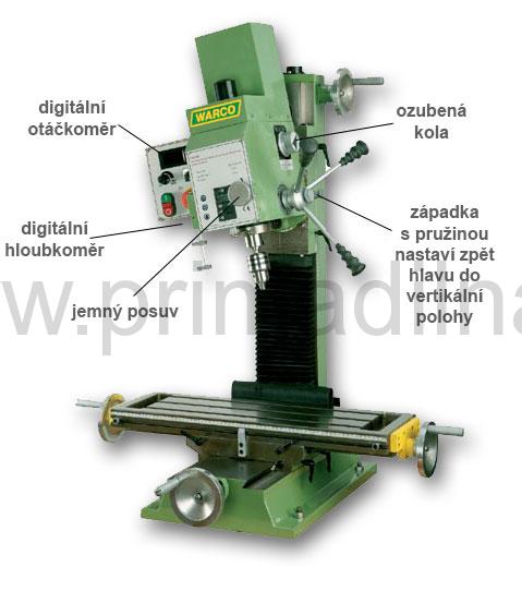Warco WM 18, frézka na kov s regulací otáček, kužel R8, strojní posuv - 220 kg