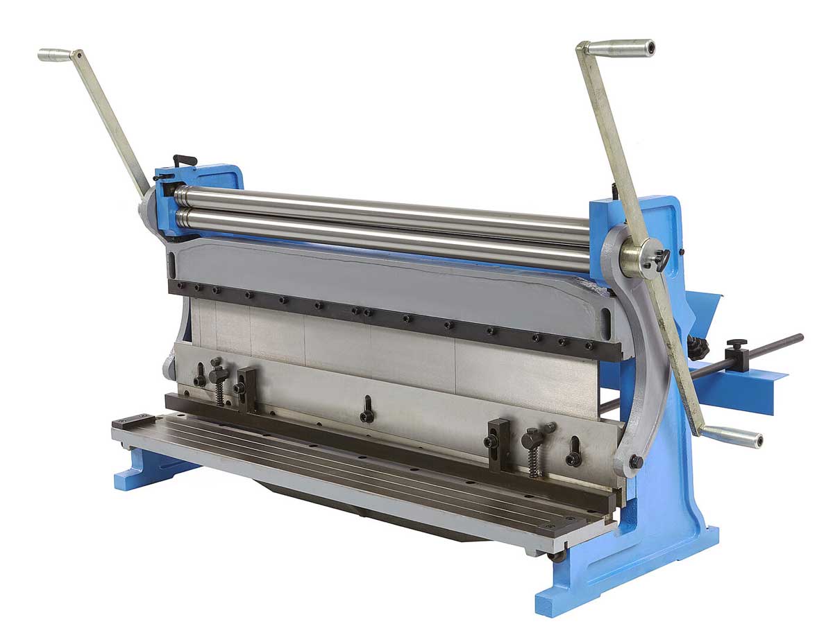 Kombinovaný stroj na plech 1015 - nůžky-stáčečka-ohýbačka plechu, 3 v 1, 1015 mm, 2 ovládací kliky, 240 kg