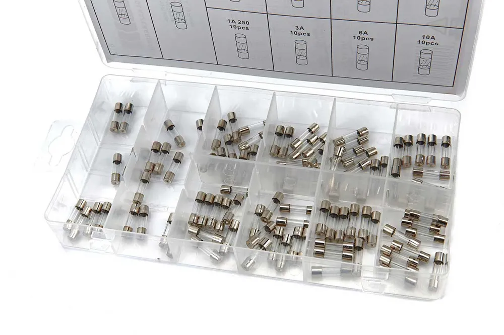 Sada skleněných pojistek 5 x 20 mm, rozsah 0.2 - 15 A, 100 ks