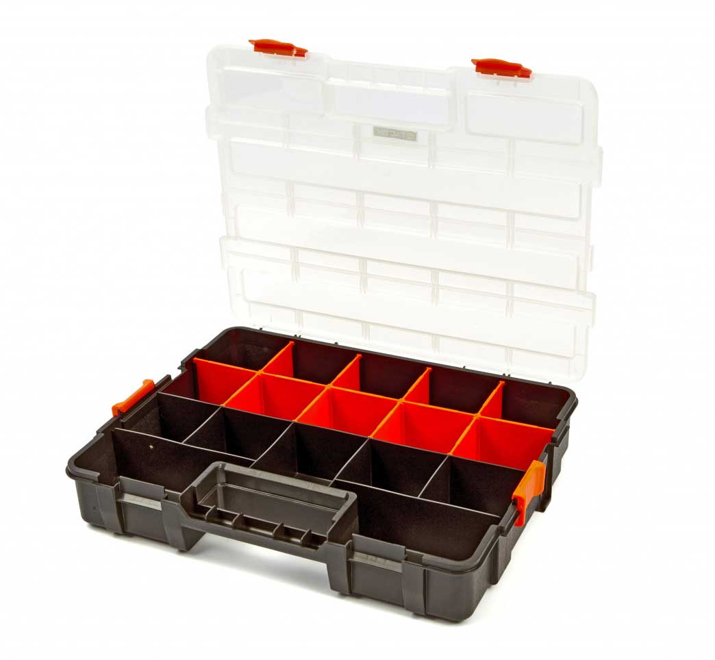 Plastové úložné boxy Tactix na nářadí a materiál 37,5 x 29 x 6,7 cm, sada 2 ks
