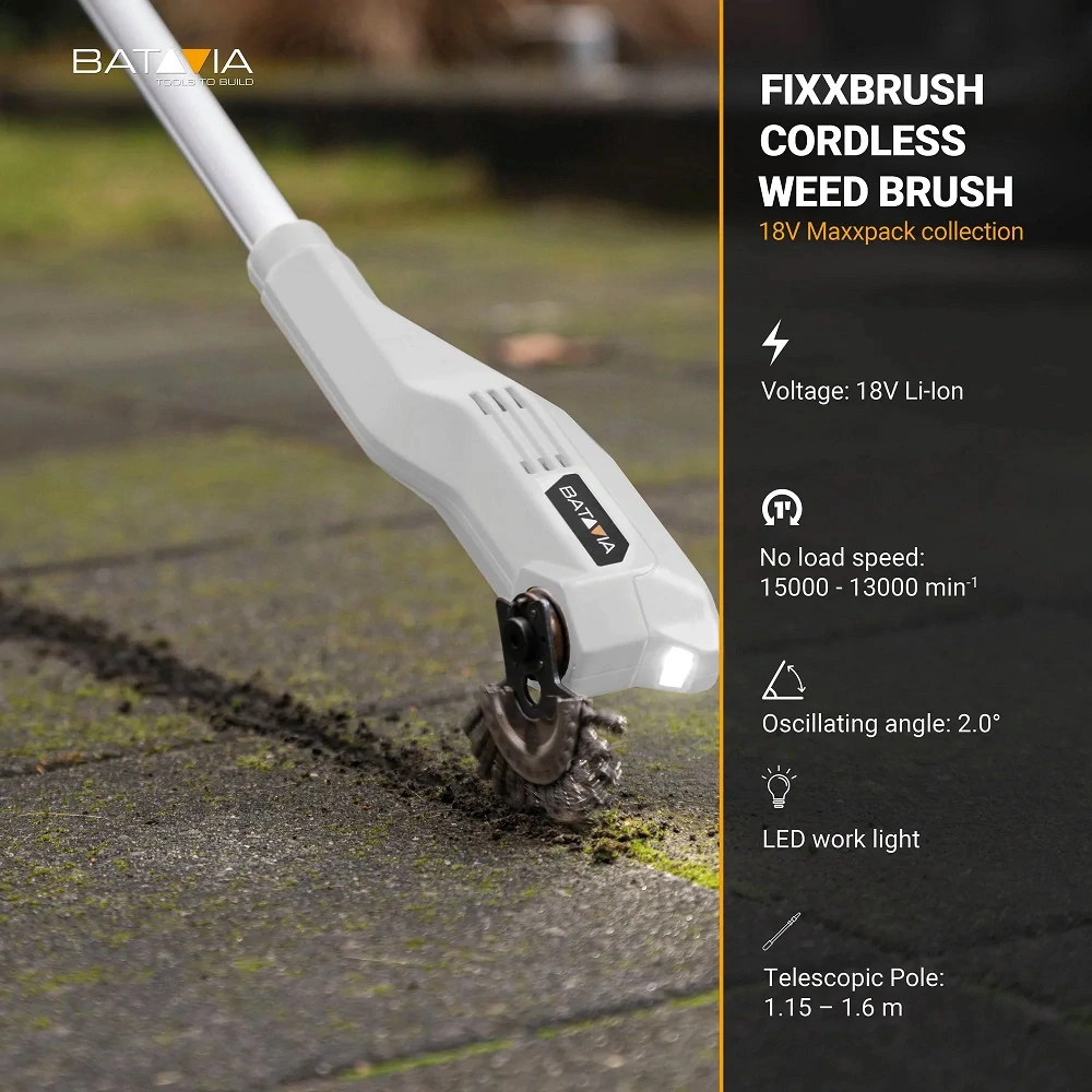 Aku bezdrátový kartáč na čištění spár, odstraňovač plevele, mechu a nečistot, 18 V, Fixxbrush BATAVIA
