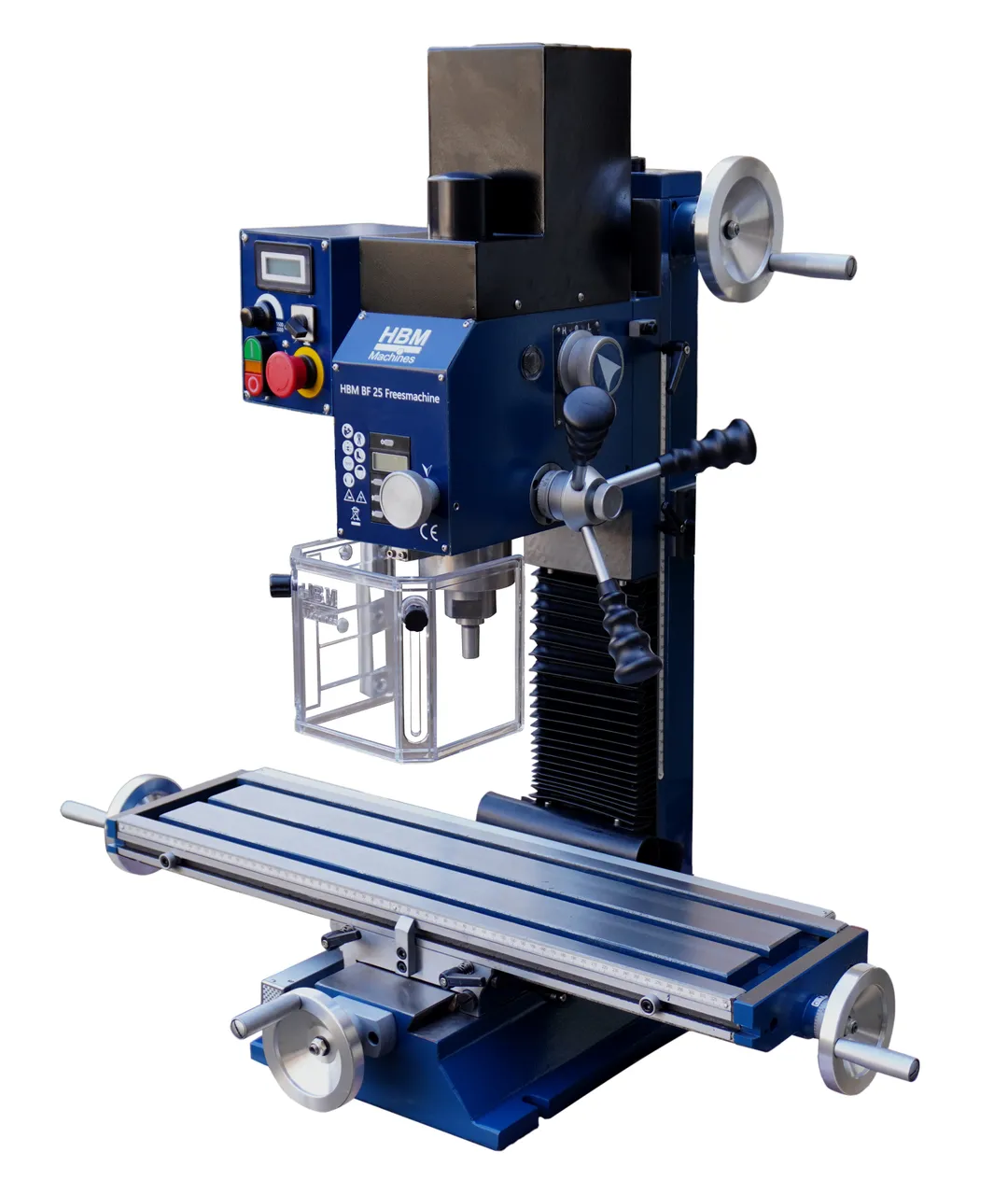 HBM BF 30 - frézka na kov, vario otáčky, velký stůl, kužel ISO 30, 230 kg