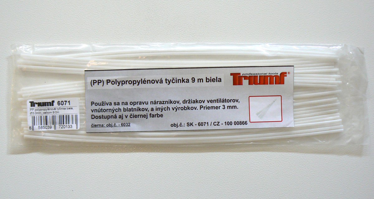 Tyčinka svařovací, polypropylenová (PP), průměr 3 mm, 9 m, bílá, Triumf