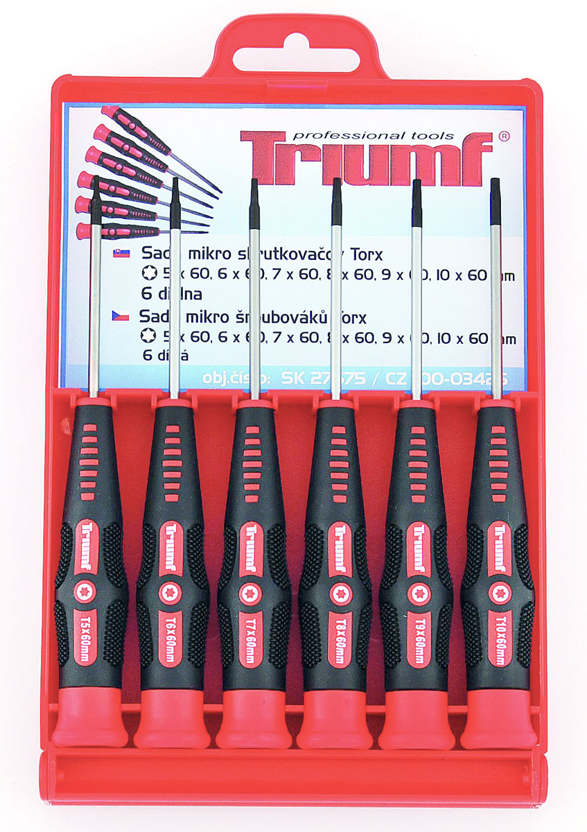 Šroubováky Torx T5 - T10, délka 60 mm, mikro, sada 6 dílů, Triumf