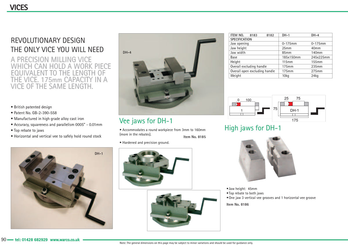 DH-1 precizní strojní svěrák - vše v jednom - britský patent - 10 kg, Warco