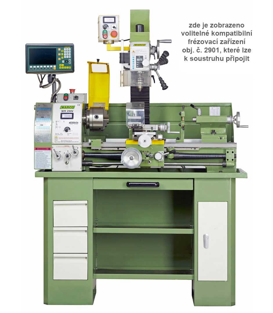 Warco WM 290V, soustruh na kov, AC motor 3f s invertorem, LCD-DRO