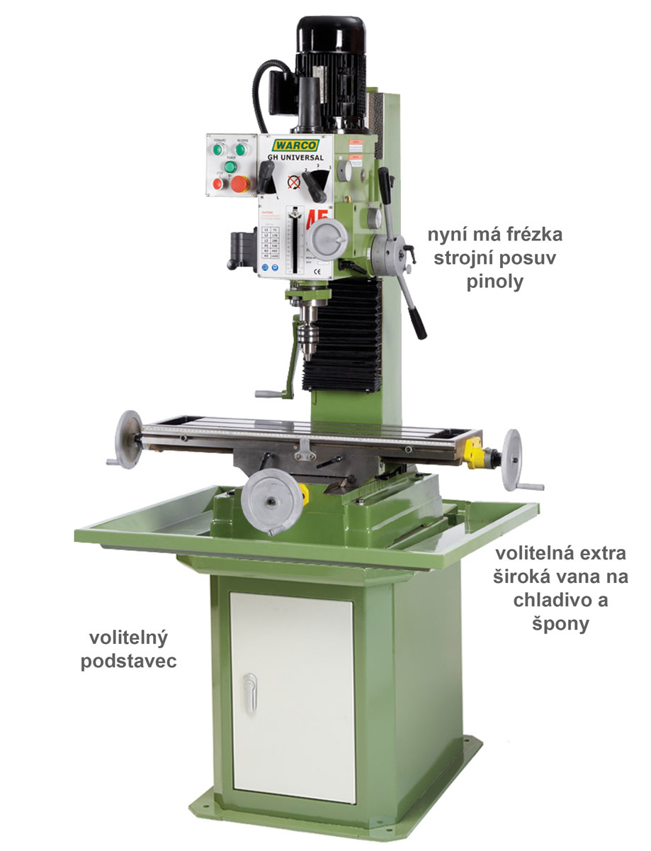 Warco GH Universal - frézka s převodovkou, strojní posuv pinoly - 320 kg