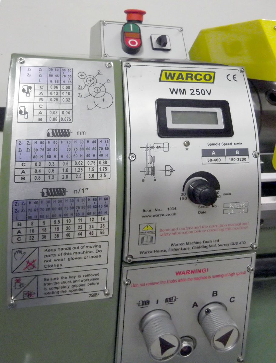 Warco WM 250V, stolní soustruh na kov, variabilní otáčky, AC motor-invertor 130kg