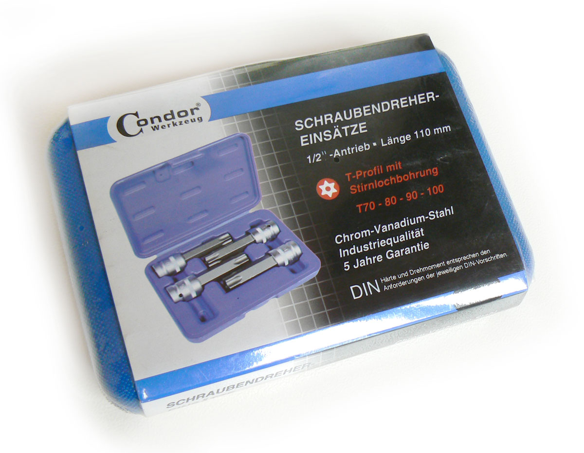 Hlavice zástrčné 1/2" Torx T70 - T100, délka 110 mm, vrtané, sada 4 díly, Condor Werkzeug
