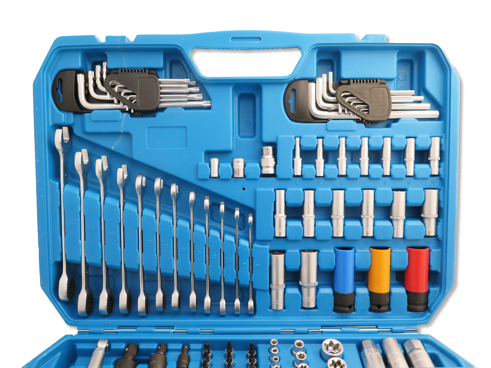Gola 1/4"+3/8 +1/2", 4-32 mm, klíče očkoploché ráčnové 8-19mm, Triumf