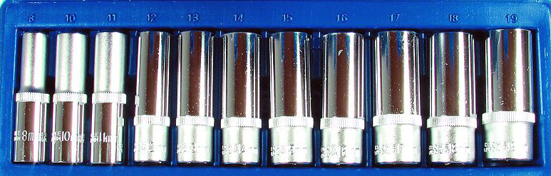 Hlavice nástrčné 3/8", 6 hran 8 -19 mm, prodloužené, sada 11 dílů, Triumf