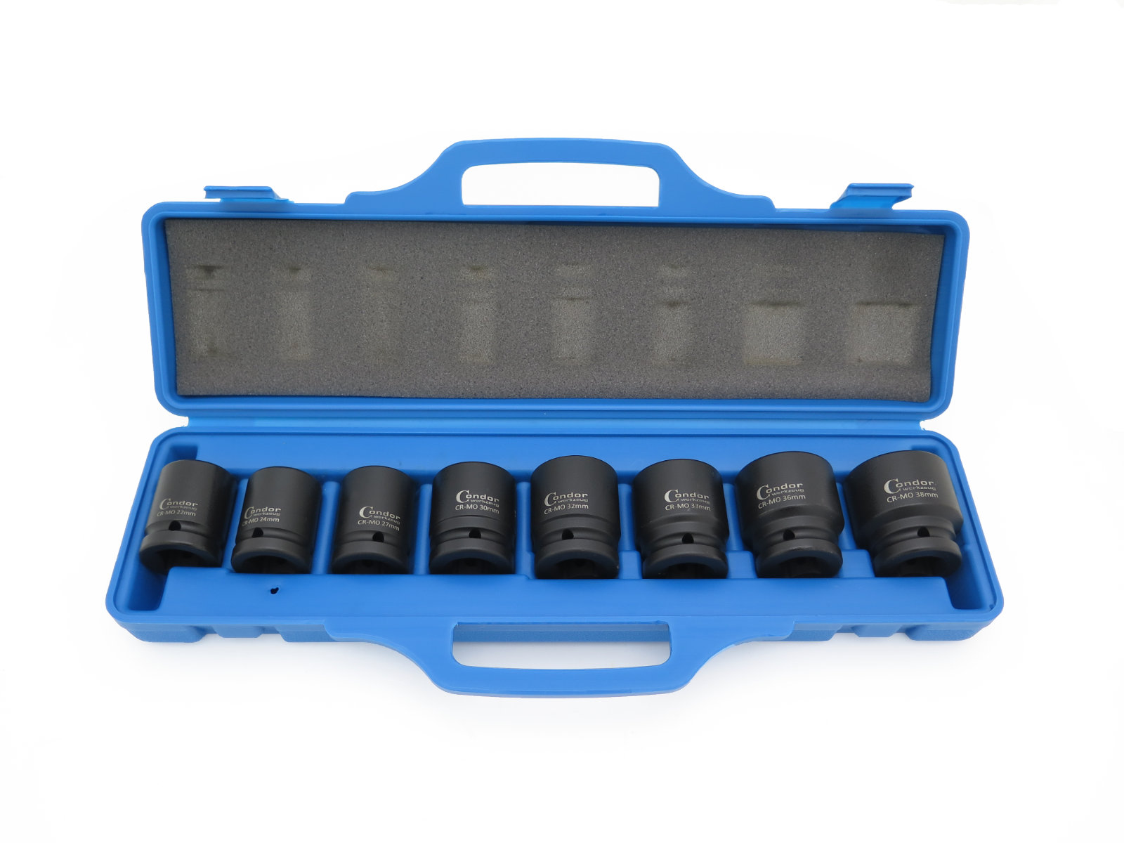 Hlavice nástrčné 3/4", 6 hran 22 - 38 mm, tvrzené, sada 8 dílů, Condor Werkzeug