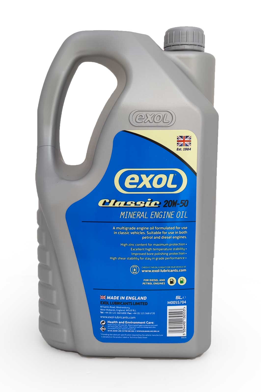 Exol CLASSIC 20W-50, minerální motorový olej pro starší vozy a veterány, 5l
