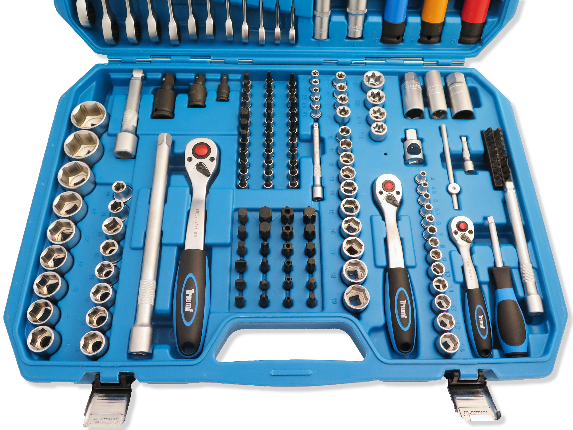 Gola 1/4"+3/8 +1/2", 4-32 mm, klíče očkoploché ráčnové 8-19mm, Triumf