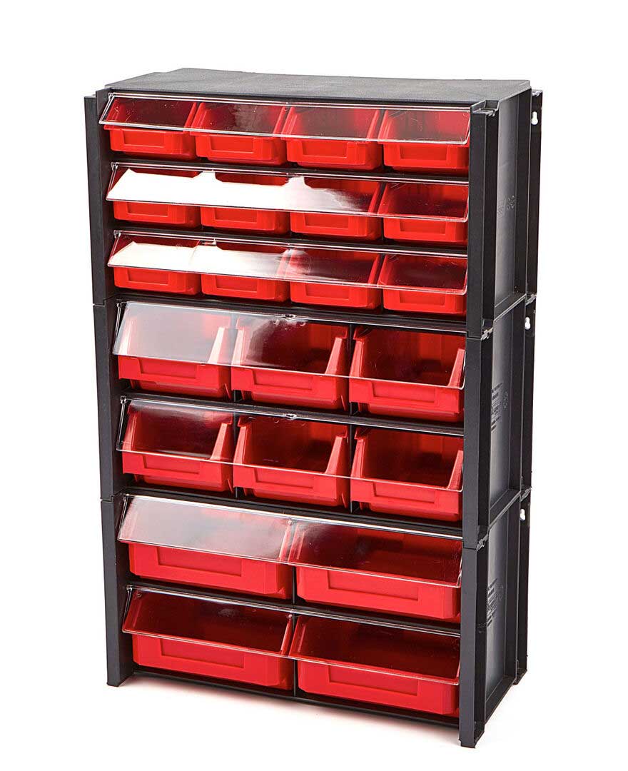 Plastový úložný kontejner / box se 4 zásuvkami a plexi krytem proti prachu