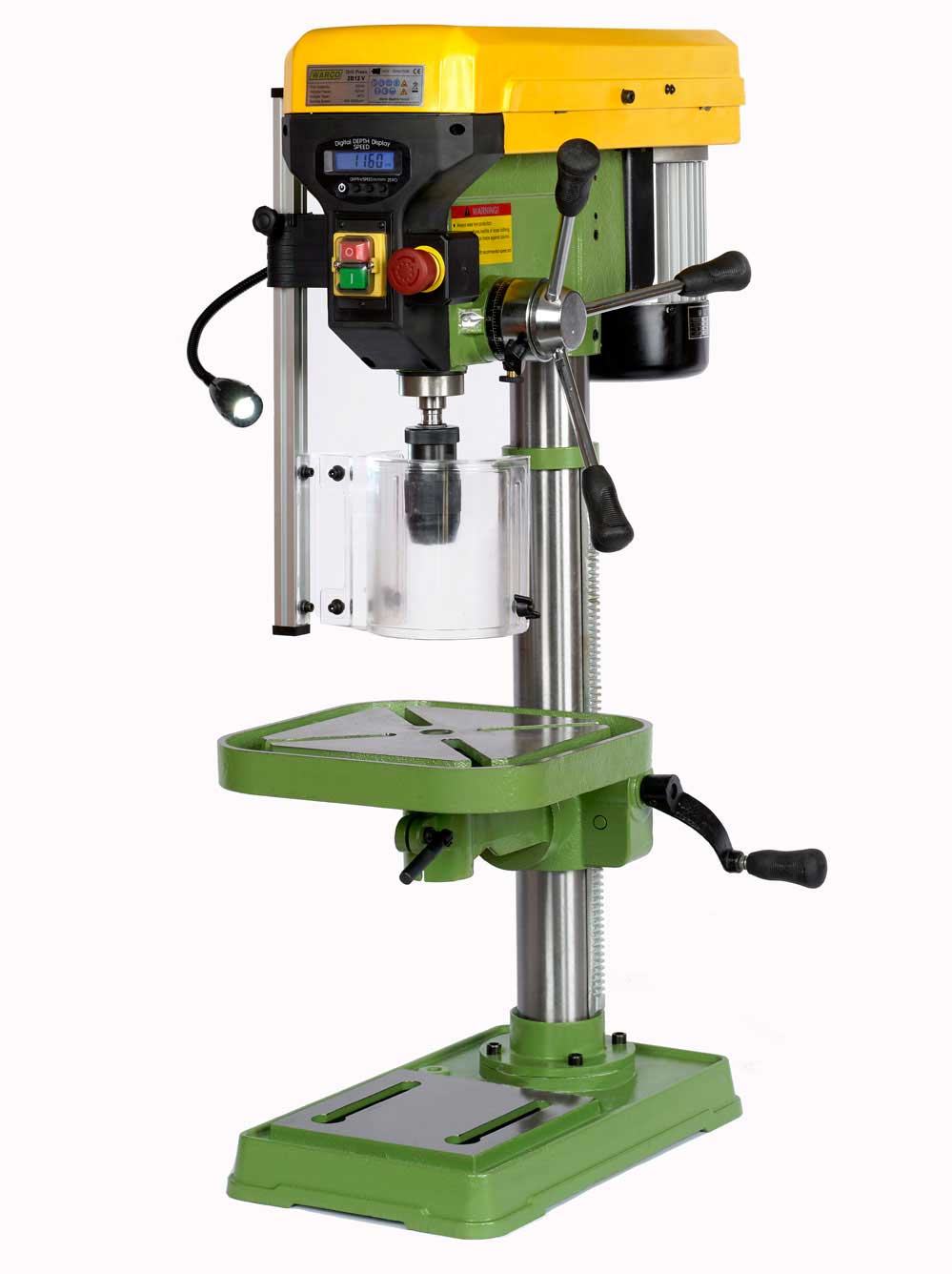 Warco 2B12V, robustní dílenská stolní vrtačka, vario otáčky, laserový ukazatel