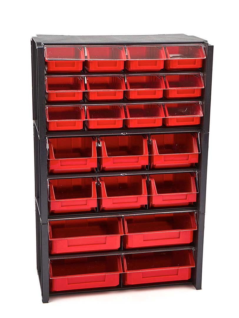 Plastový úložný kontejner / box se 4 zásuvkami a plexi krytem proti prachu