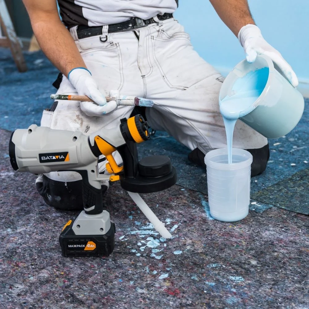 Aku bezdrátová, malířská stříkací pistole, 18V Li-Ion, průtok 750ml./min., kapacita 900ml., 60 DIN-s, bez baterie a nabíječky, bateriová platforma MAXXPACK BATAVIA