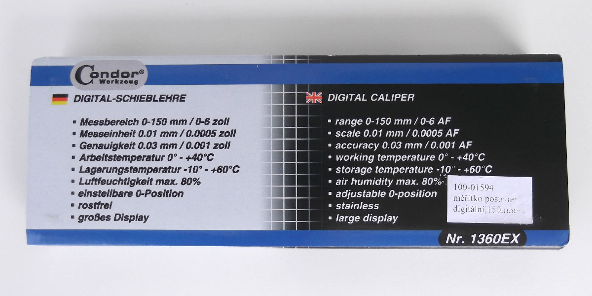 Měřítko posuvné digitální 150 mm, metrické i palcové, mnoho funkcí, Condor Werkzeug