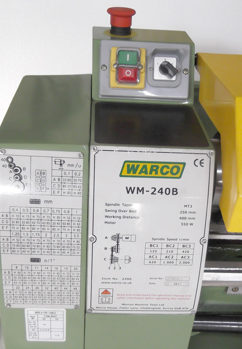 Warco WM 240B, stolní soustruh na kov, řemenový pohon - 110 kg