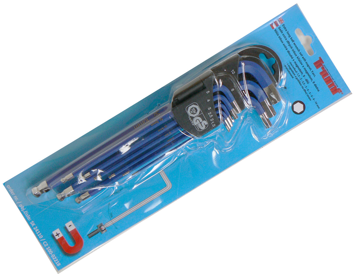 Klíče zástrčné Inbus 1,5 - 10 mm, s koulí, magnetem, prodloužené, S2, 9ks,Triumf