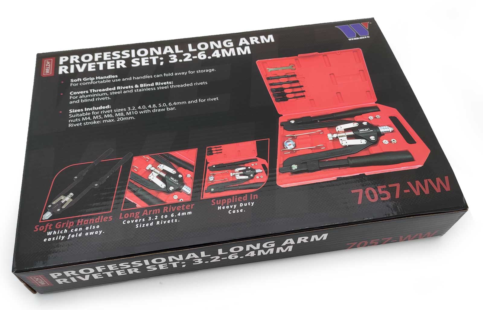Kleště nýtovací pákové, pro nýty 3.2-6.4 mm a maticové nýty M4-M10, Welzh