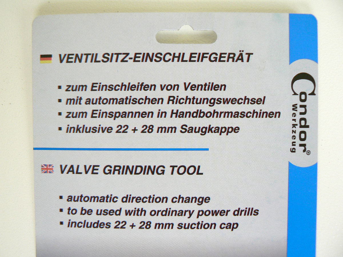 Přípravek na zabrušování ventilů, stopka 8 mm pro upnutí do vrtačky, Condor Werkzeug