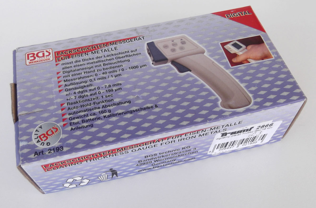 Tloušťkoměr pro měření tloušťky laku na železných kovech, digitální, BGS