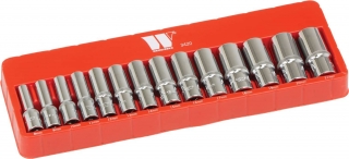 Hlavice nástrčné 3/8", 8-21 mm, 6 hran, CrV, magnetické, sada 14 dílů, Welzh