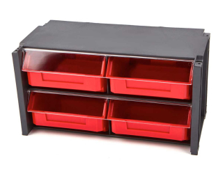 Plastový úložný kontejner / box se 4 zásuvkami a plexi krytem proti prachu