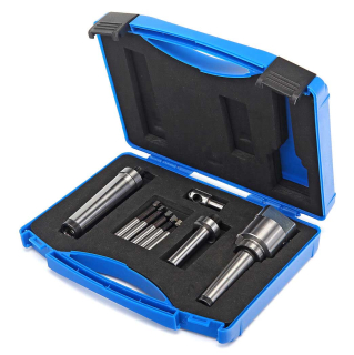 Off-set vyvrtávací hlava s výměnnými kužely MK2 / MK3 a stopkou 12 mm, průměr hlavy 38 mm, včetně karbidových nožů, sada 10 dílů
