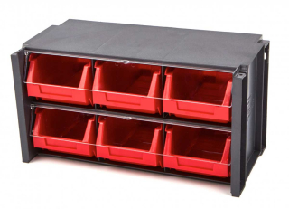 Plastový úložný kontejner / box se 6 zásuvkami a plexi krytem proti prachu