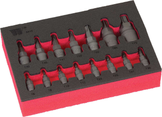 Hlavice zástrčné, Torx T6-T70, S2, sada 15 dílů, Pěnový zásobník, Welzh