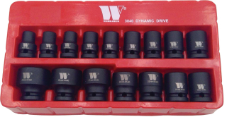 Sada mělkých nástrčných hlavic pro rázové utahováky, 1/2", 12hran, CrMo, 10-32 mm, sada 16 dílů, Welzh
