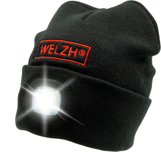 Zimní čepice s nabíjecím USB LED světlem, 3 úrovně svícení, až 50 lumen, černá, Welzh