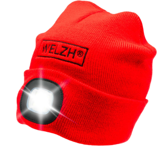Zimní čepice s nabíjecím USB LED světlem, 3 úrovně svícení, až 50 lumen, červená, Welzh