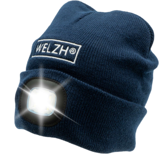 Zimní čepice s nabíjecím USB LED světlem, 3 úrovně svícení, až 50 lumen, modrá, Welzh