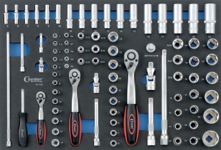 Modul gola sada 1/4, 3/8, 1/2“, 85 dílů, 565 x 395 x 35 mm, Condor Werkzeug