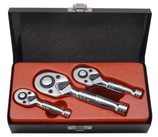 Sada krátkých odolných ráčen 1/2", 3/8", 1/4", 72 zubů, 3 kusy, Welzh