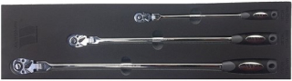 Sada ráčen 1/2", 3/8", 1/4", s výkyvnou hlavou, extra dlouhé 300-580 mm, 72 zubů, 3 ks, Welzh