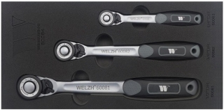 Sada ráčen 1/2", 3/8", 1/4", CrV, ultra tenké, s přepínací páčkou a vyhazovákem, 3 ks, Welzh