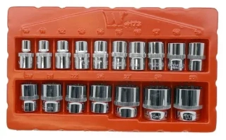 Nástrčné hlavice 1/2", 12 hran, CrV, Gear-Lock 10 - 32 mm, sada 17 dílů, Welzh