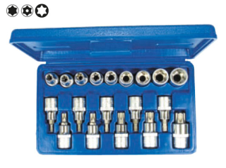 Hlavice zástrčné a nástrčné 1/2" Torx T20-T70, E-profil E10-E24, 19 dílů, Triumf